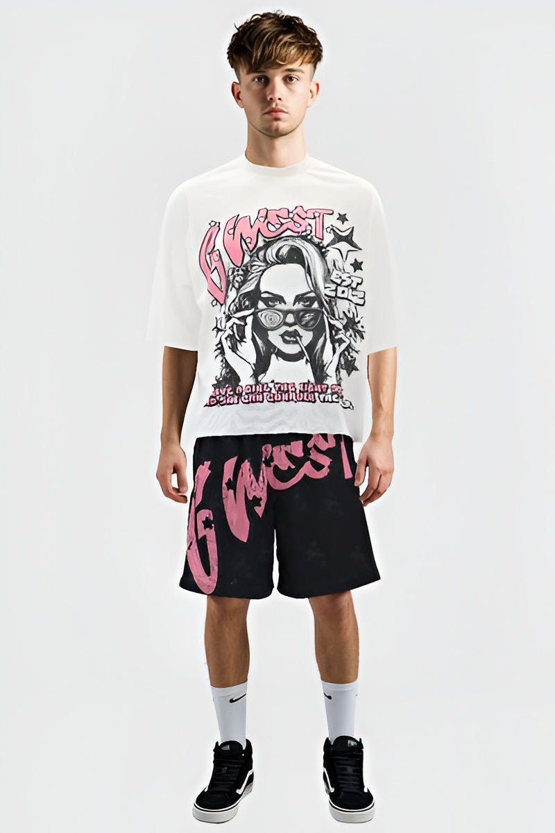 G WEST RHINSTONE MY GIRL 3/4 SLEEVES MESH SHORT SET - G West