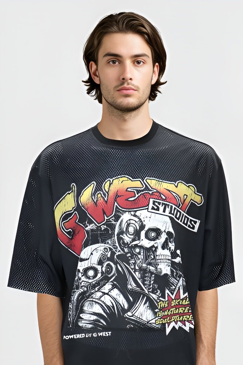 G WEST RHINSTONE SKULL TECH 3/4 SLEEVES MESH SHORT SET - G West