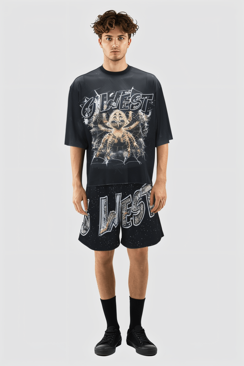 G WEST RHINSTONE SPIDER 3.0 3/4 SLEEVES MESH SHORT SET - G West