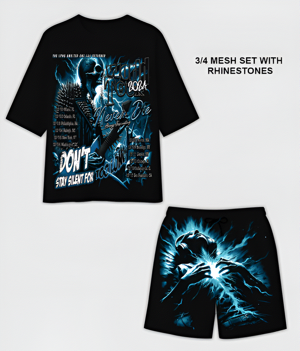 G WEST RHINSTONE WORLD TOUR 3/4 SLEEVES MESH SHORT SET - G West