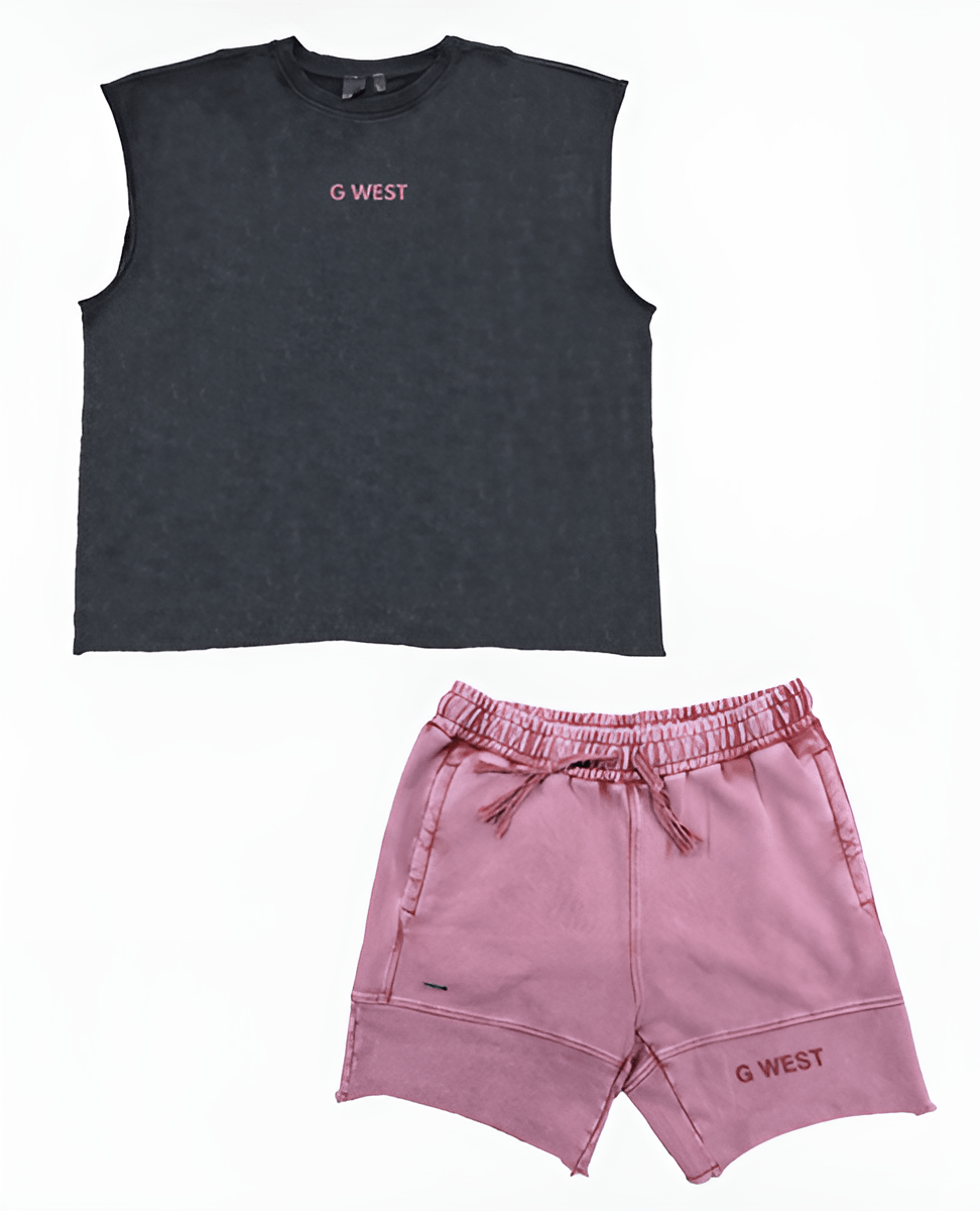G West Sleeveless Black & Pink Wash Short Set - G West