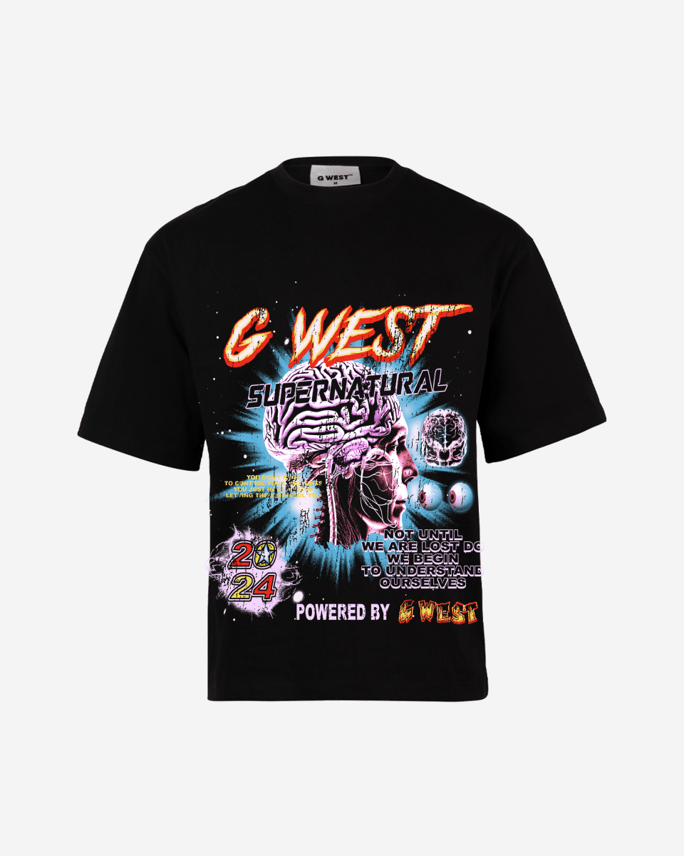 G West Supernatural Acid Wash Premium Oversized Tee Front And Back Print - G West