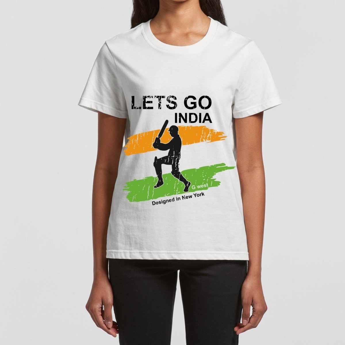 G West Women Cricket Lets Go India White T-Shirt : Gwwbsdtf2406 - G West