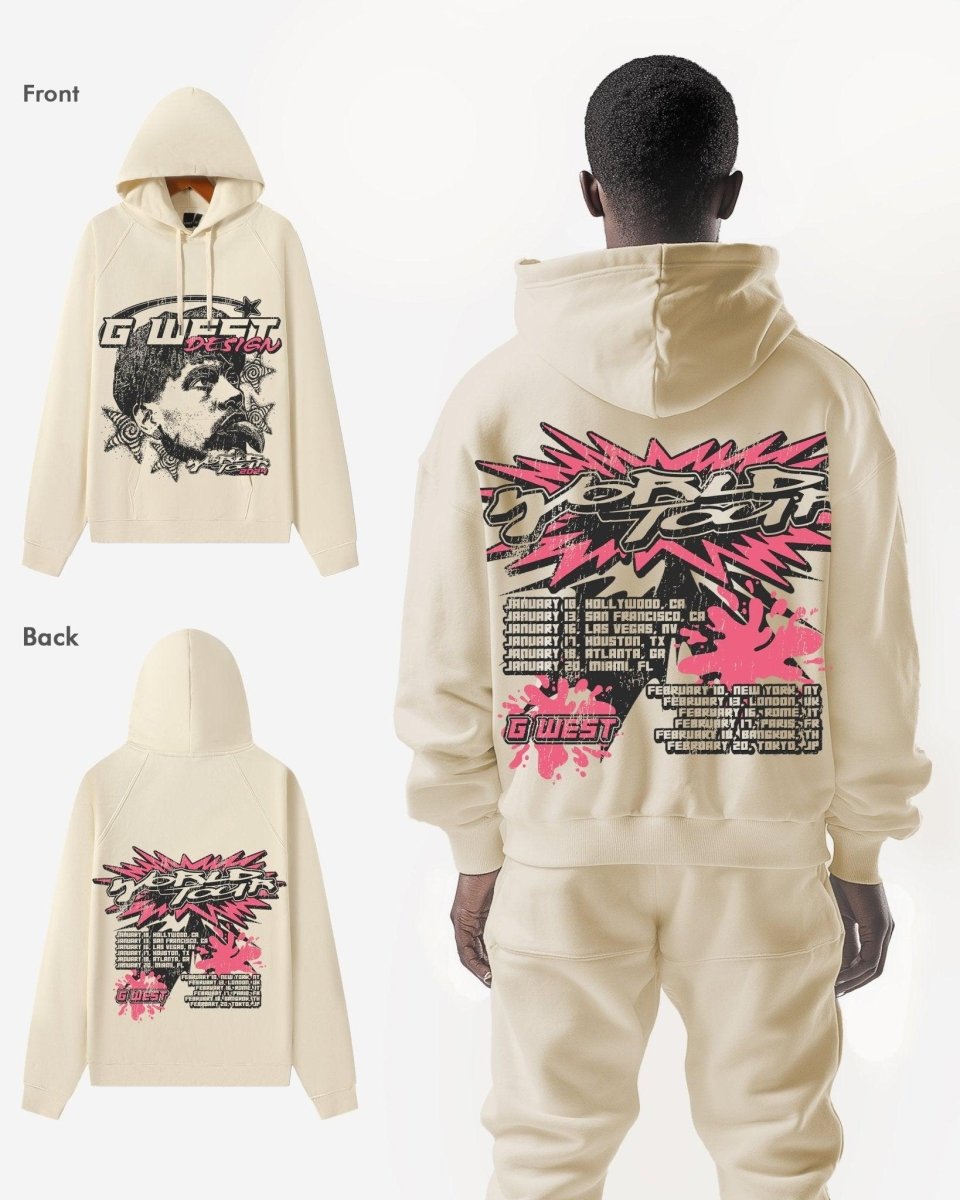 G West World Tour White Oversized Hoodie - G West