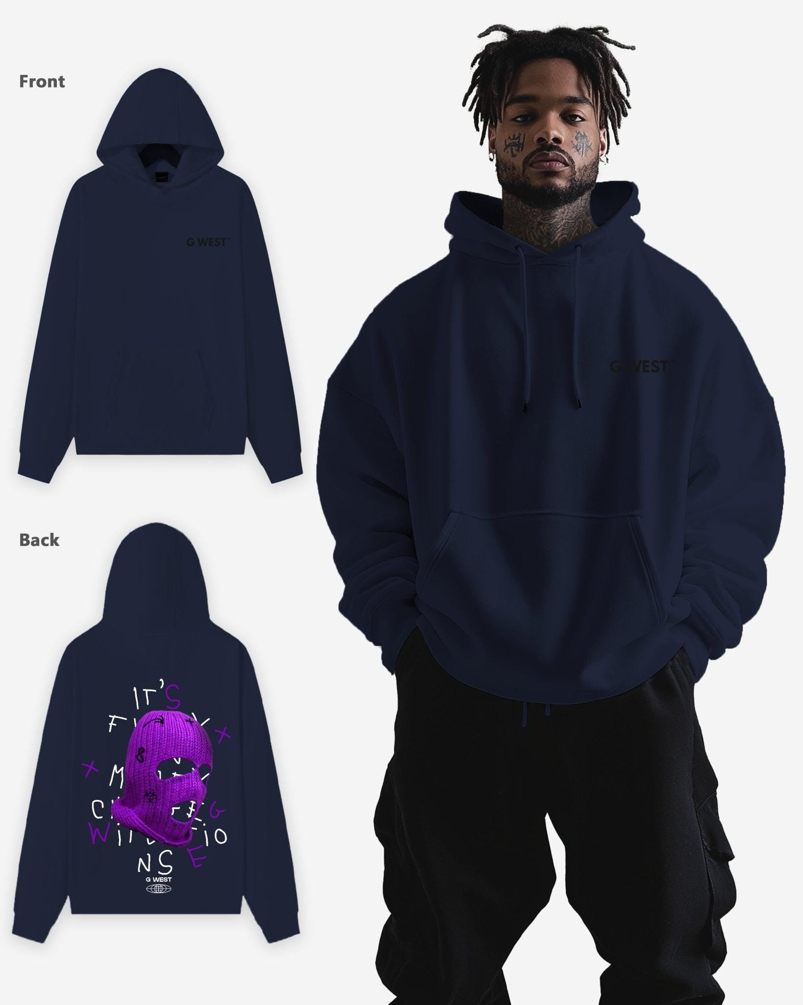 G WEST PURPLE SKI MASK HEAVY PREMIUM OVERSIZED HOODIE - G West