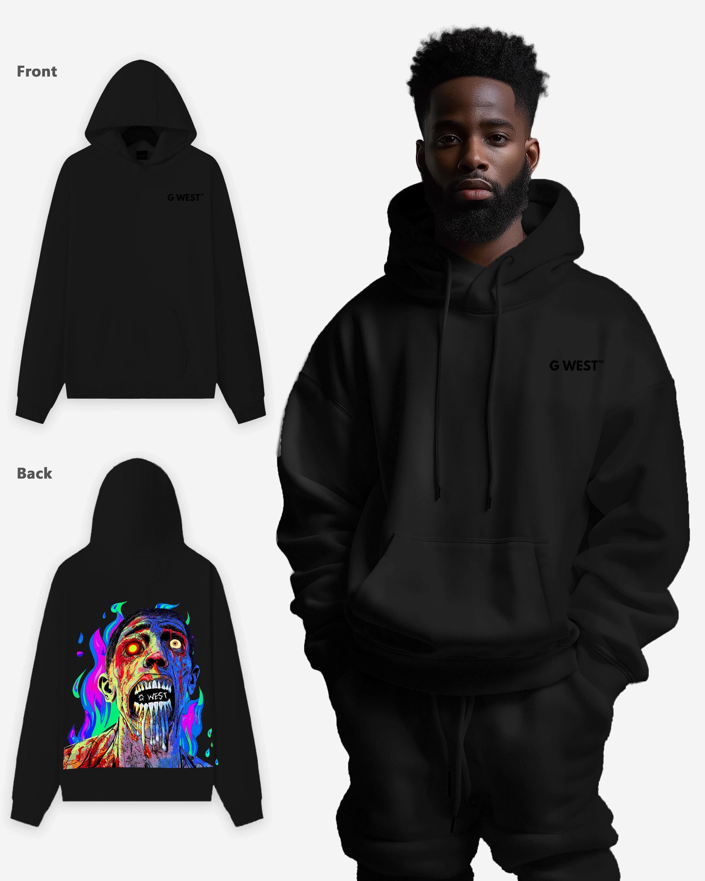 G WEST FLAMING ZOMBIE HOODIE MENS OVERSIZE STYLE - G West