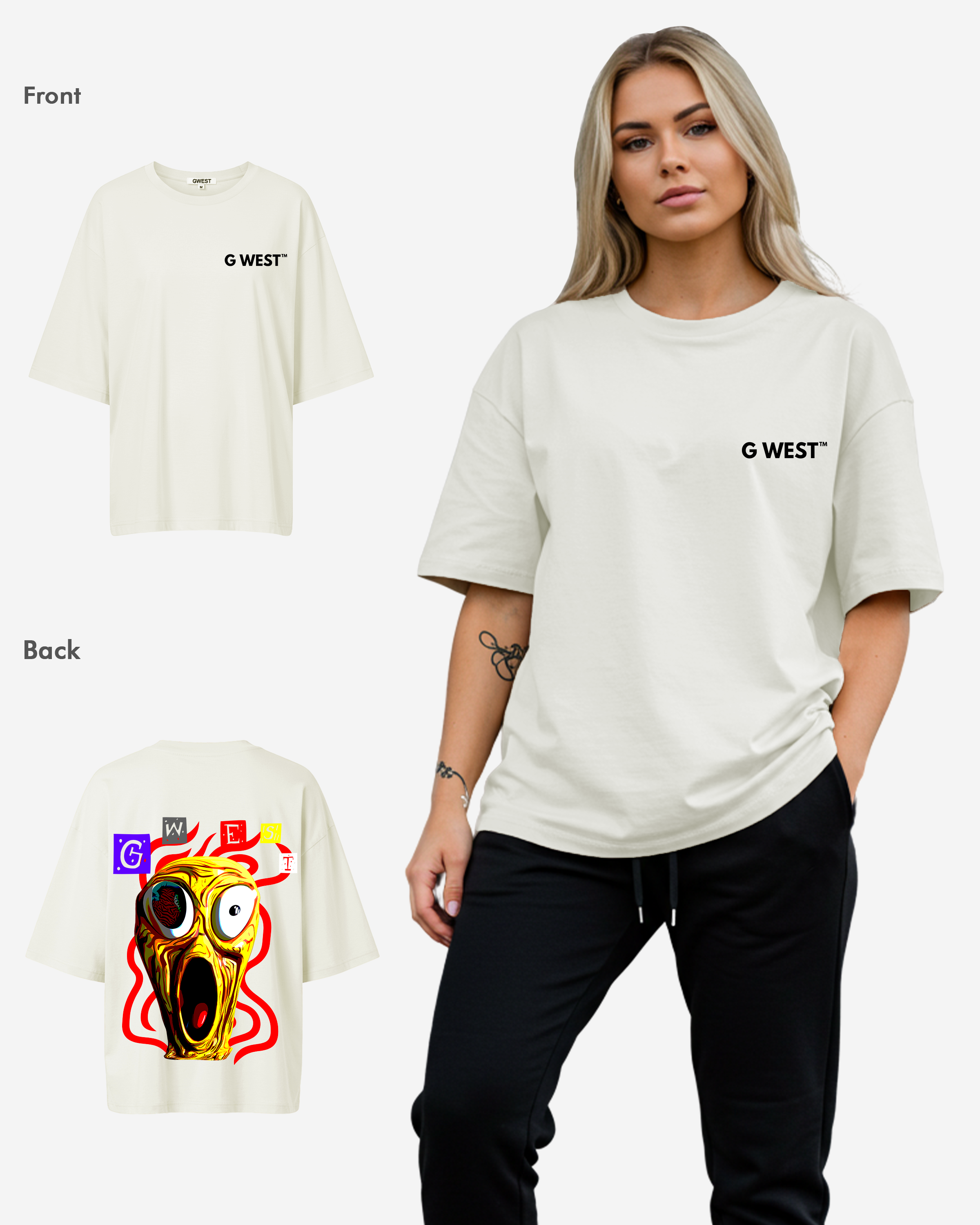 G West Oversized Premium T Shirt Scary Face - WOMEN - G West