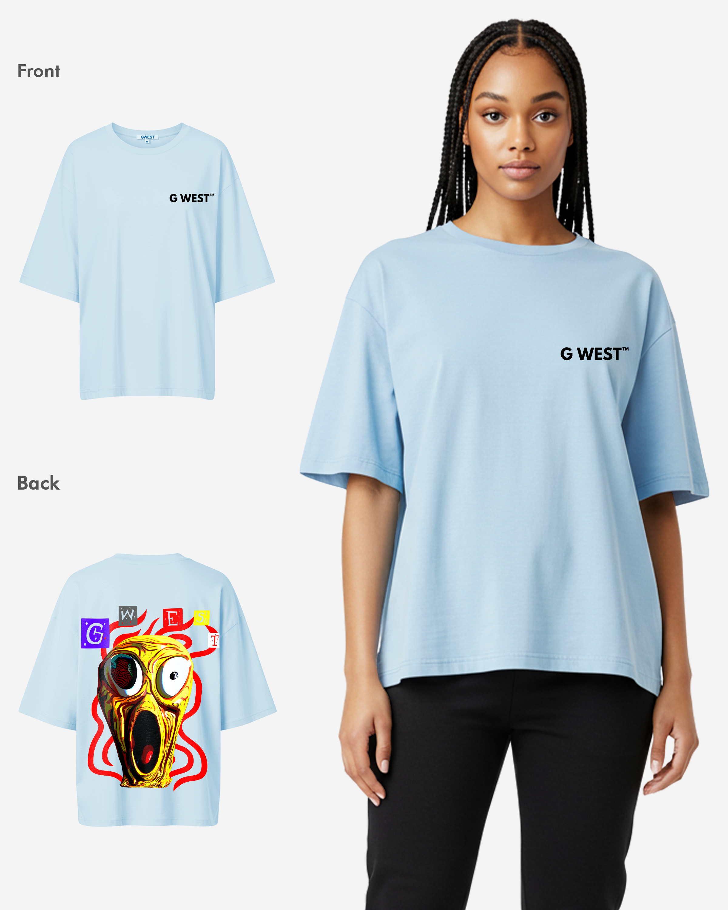 G West Oversized Premium T Shirt Scary Face - WOMEN - G West