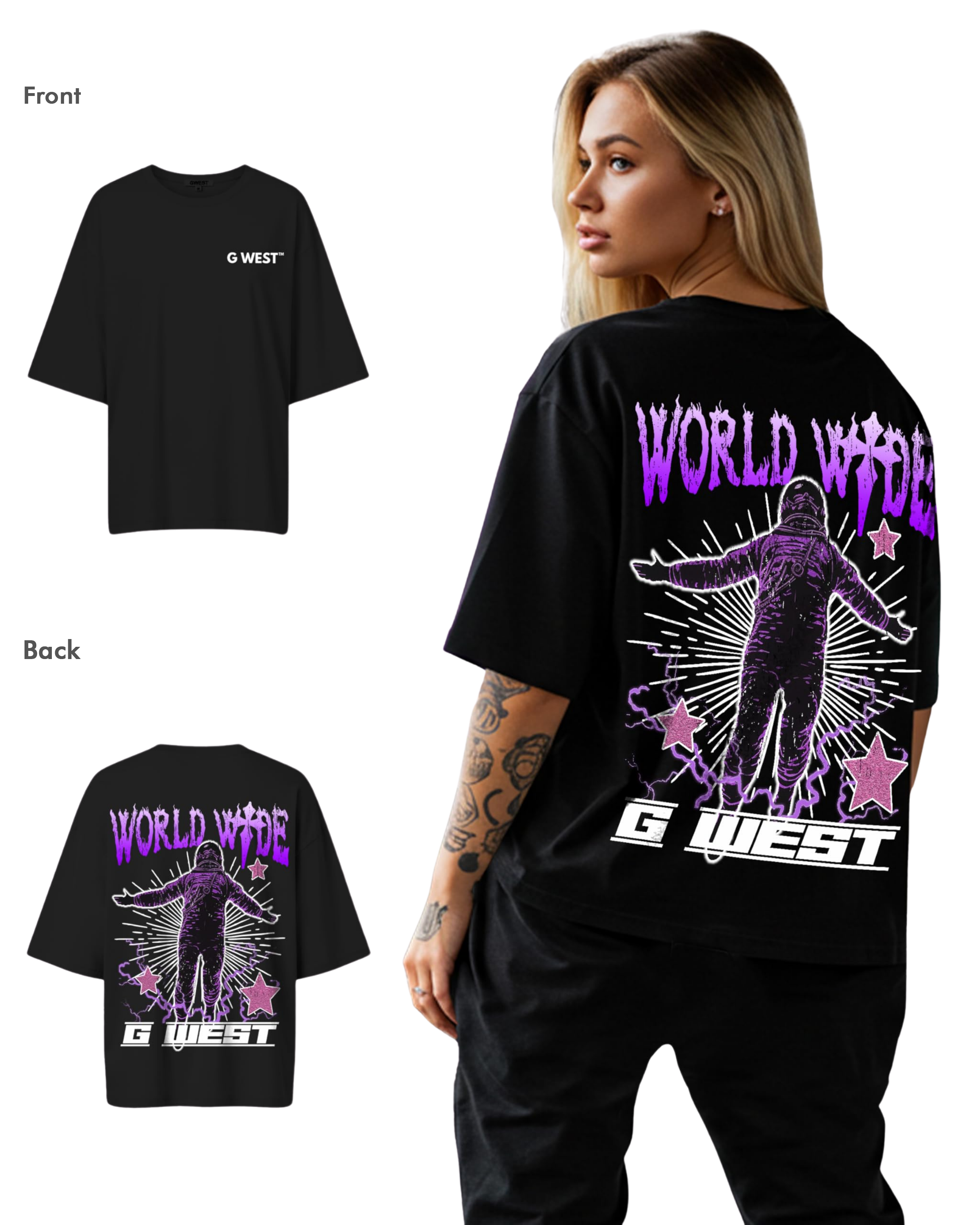 G West Womens Oversized World Wide Star Tee - G West