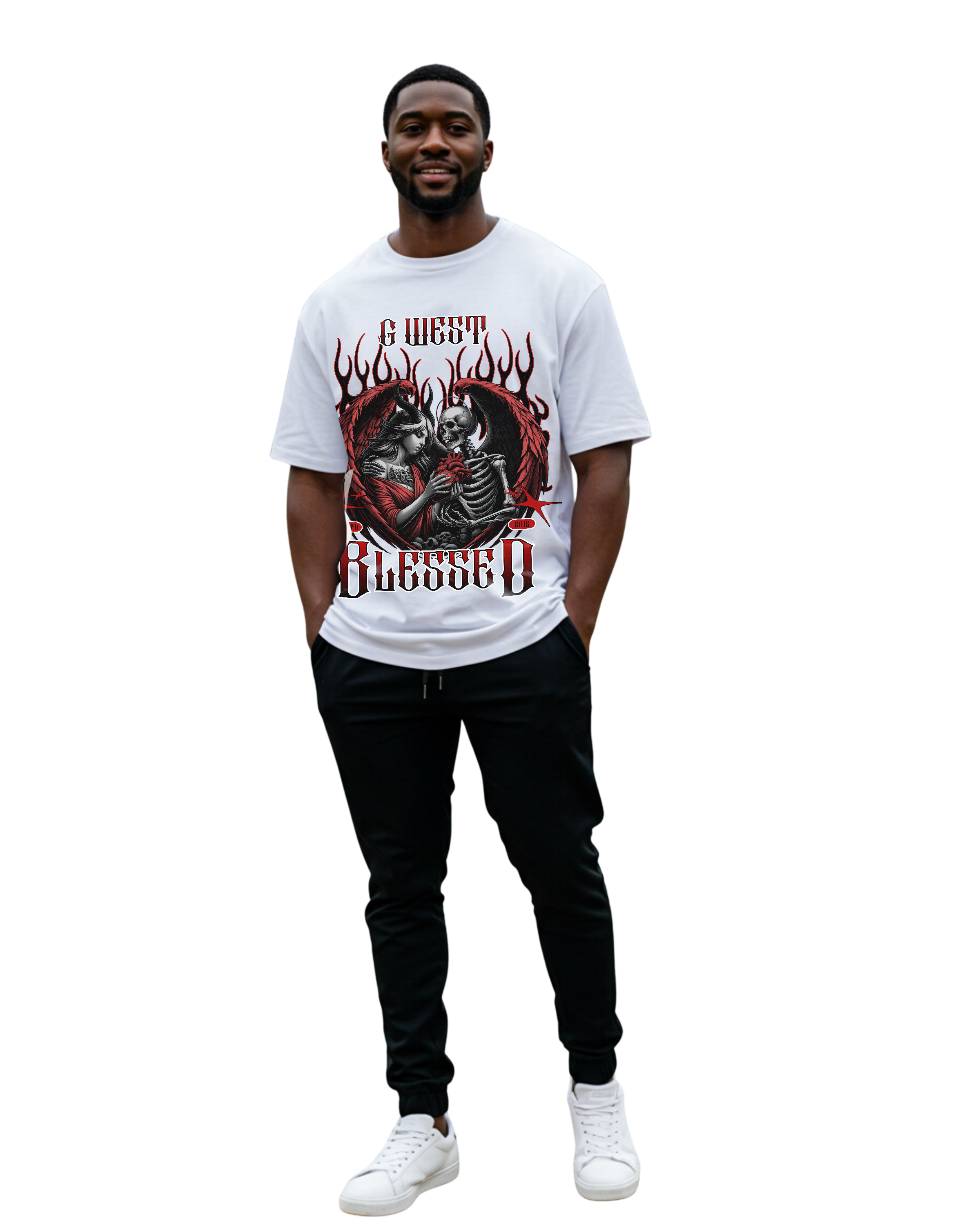 G West Rhinestone Blessed Men's Oversized T-Shirt - G West