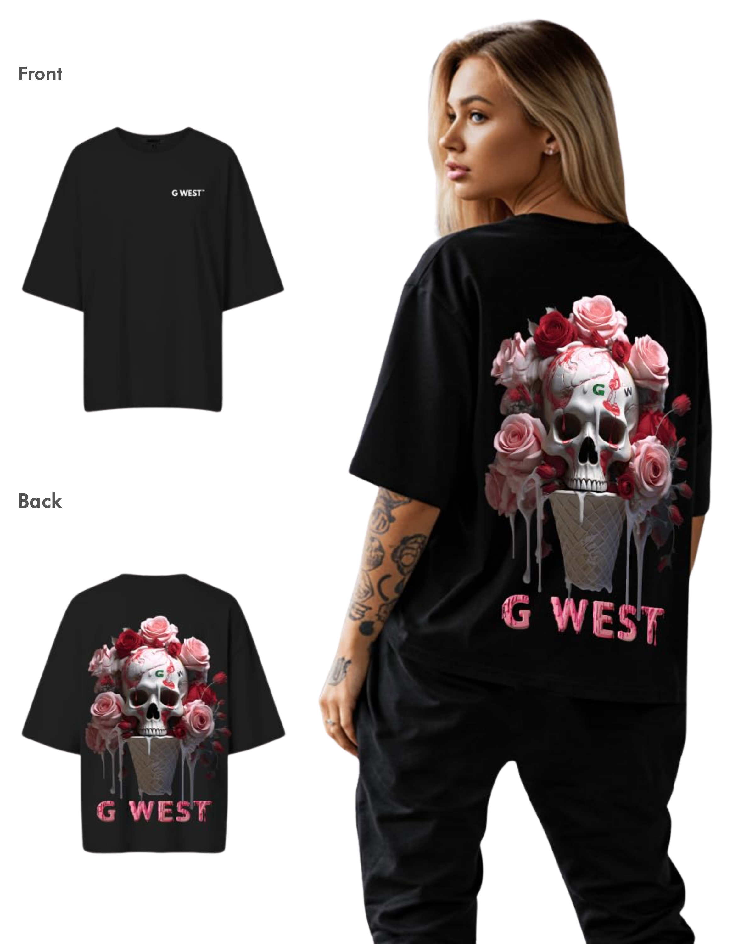 G West Womens Oversized Ice Cream Skull Tee - G West