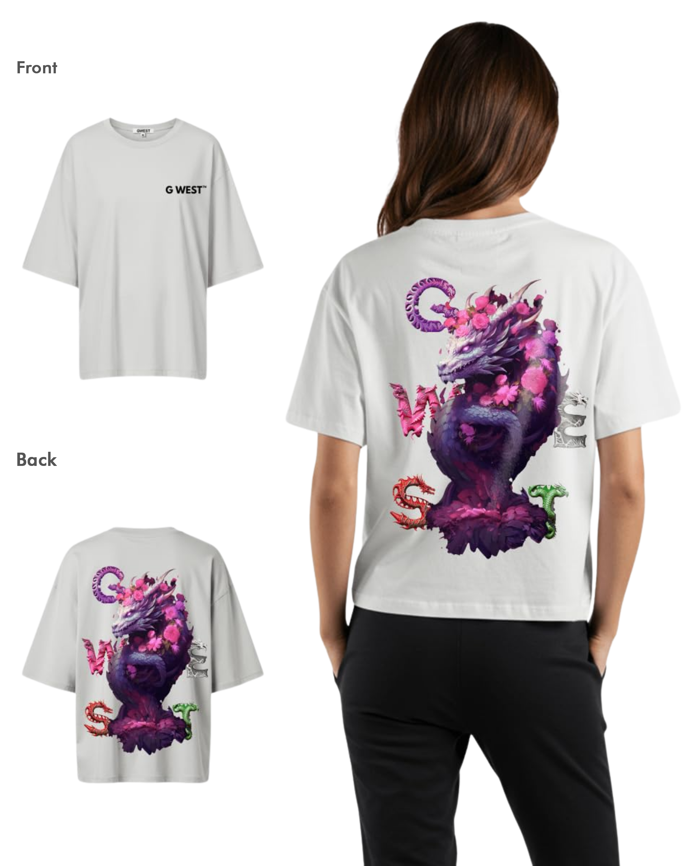 G West Womens Oversized Purple Dragon Tee
