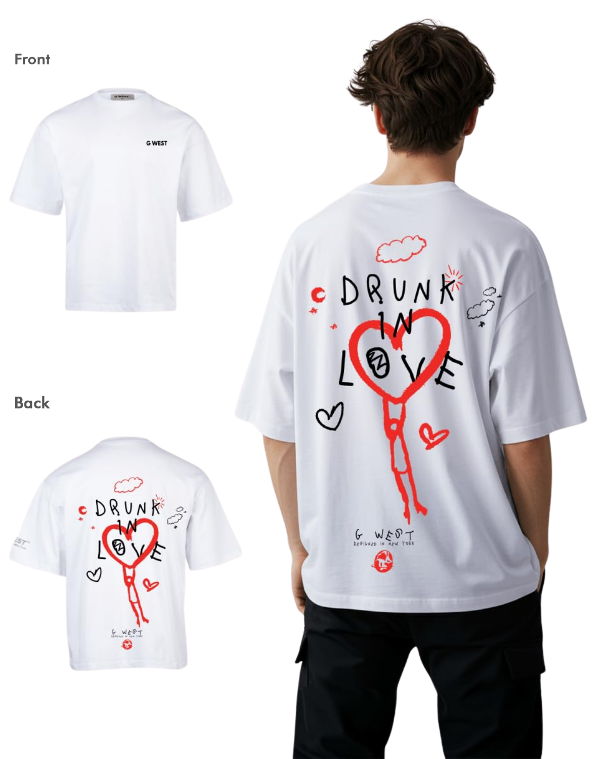 G West Mens Oversized Drunk In Love Tee - G West