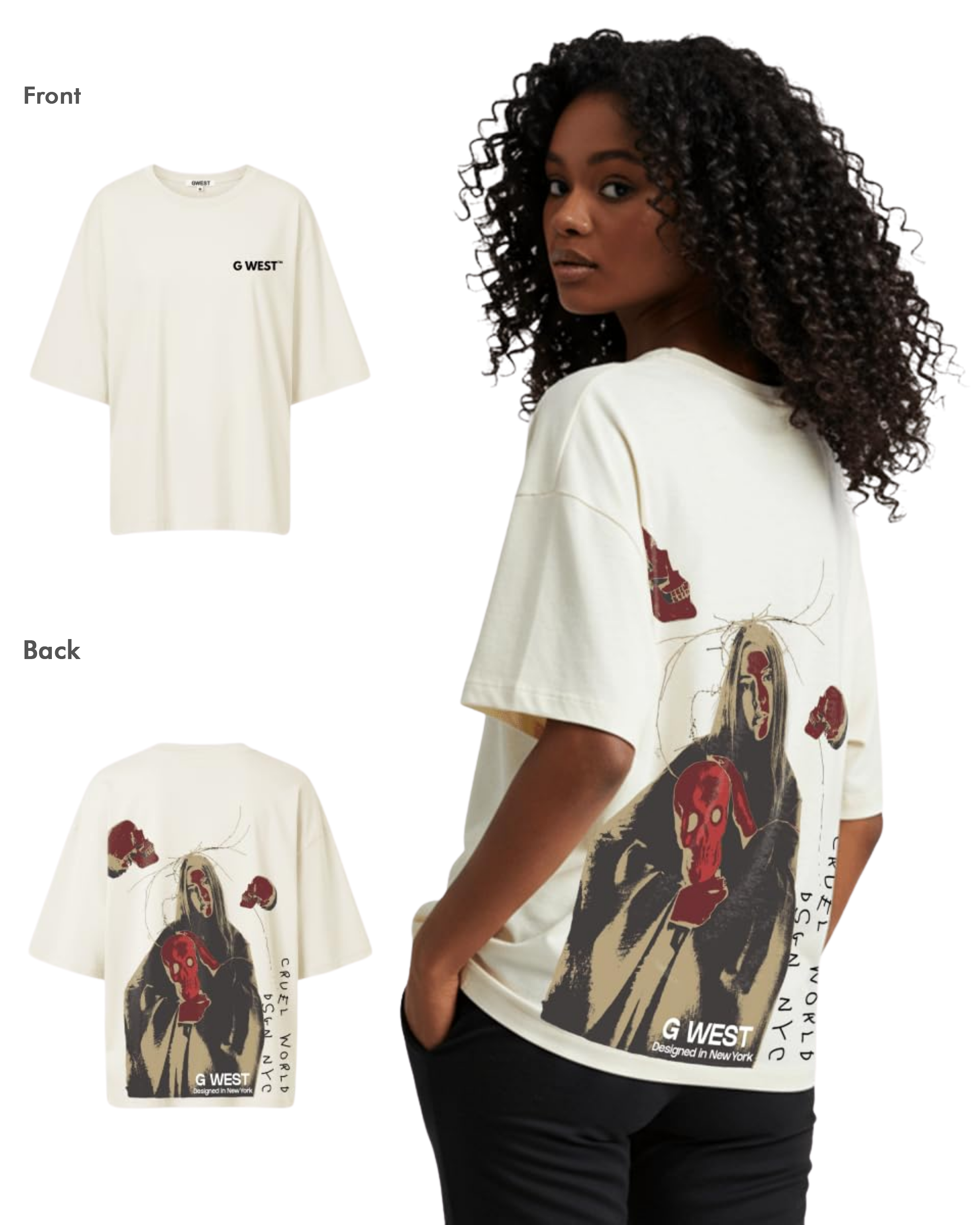 G West Womens Oversized Red Skull Tee - G West