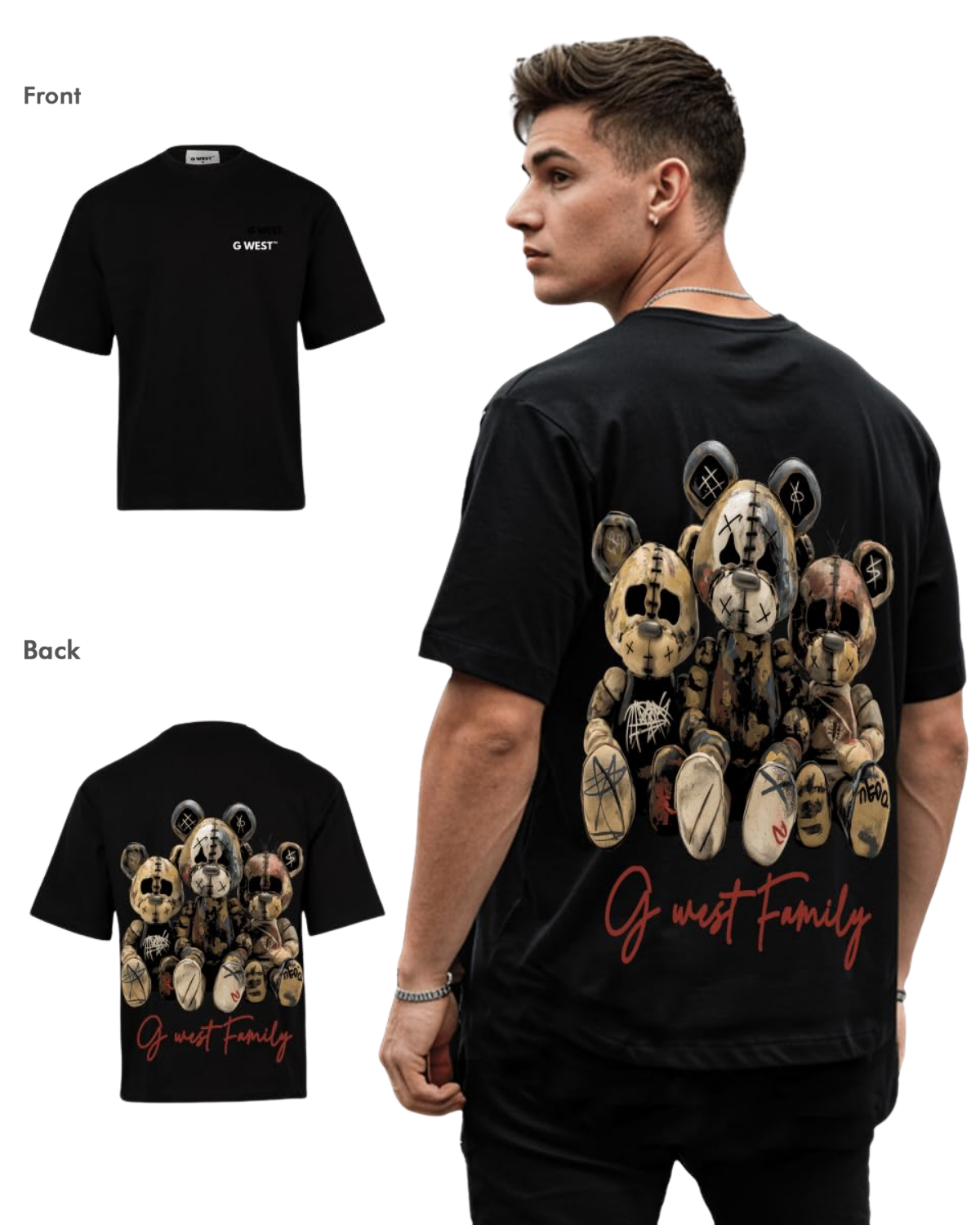 G West Mens Family Black Oversized  Tee - G West