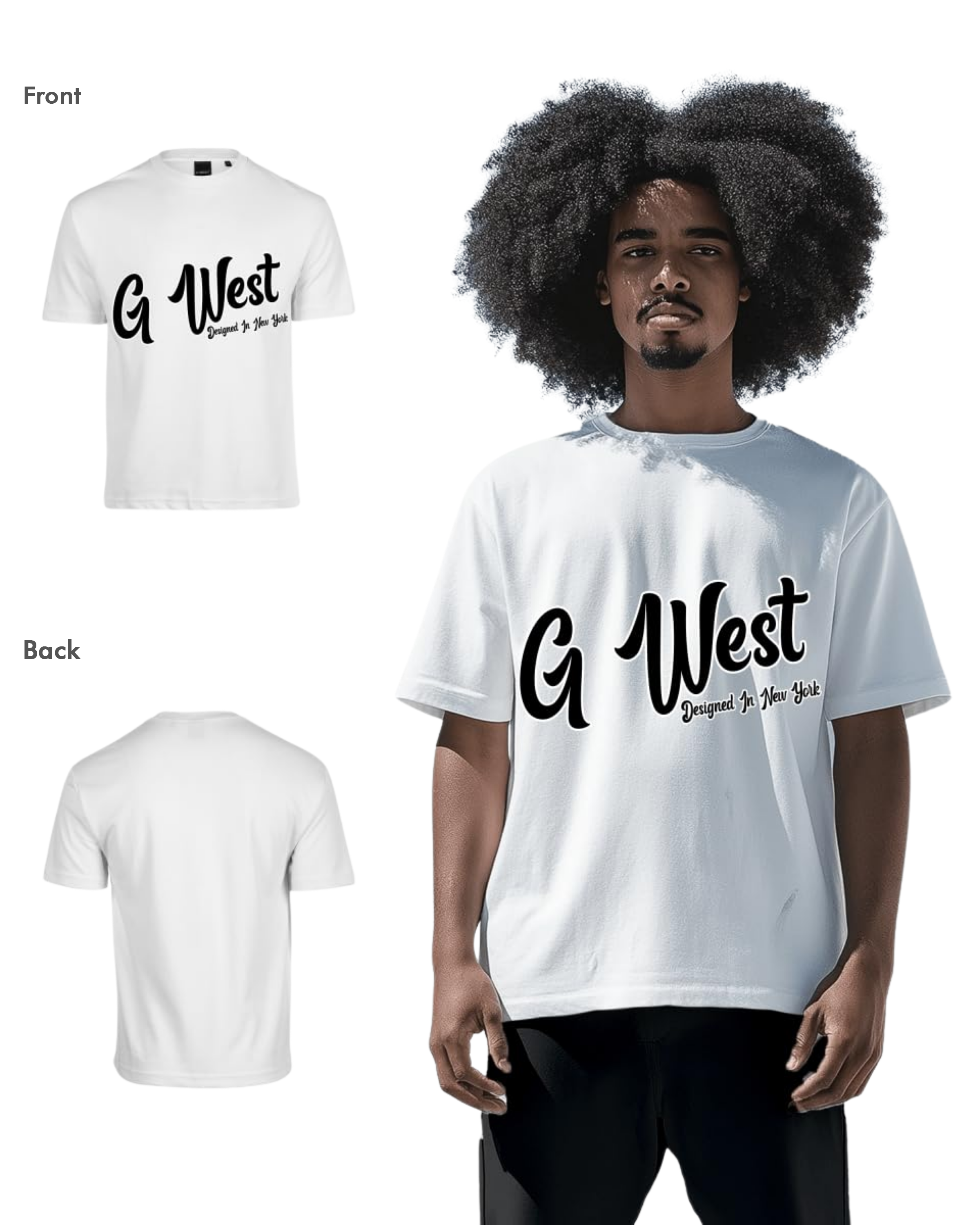 G West Mens Oversized Cursive Logo Black Tee - G West