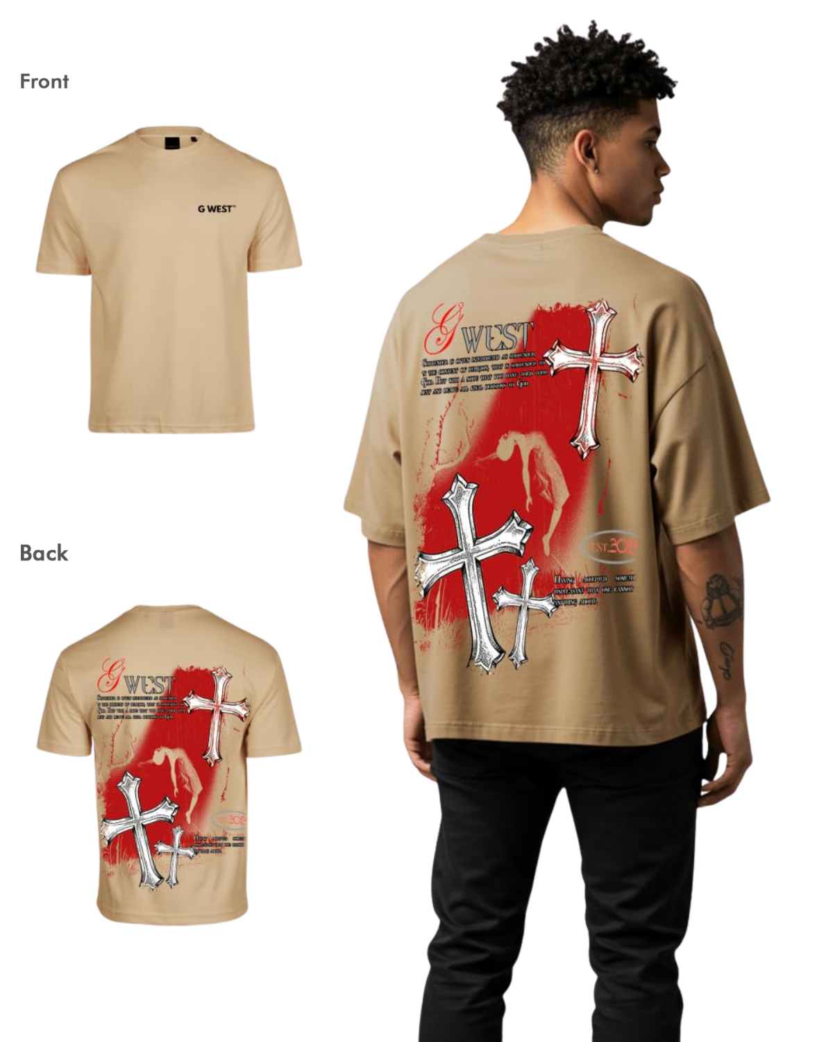 G West Mens Oversized Ascending Soul Life Style Tee  Style - G West