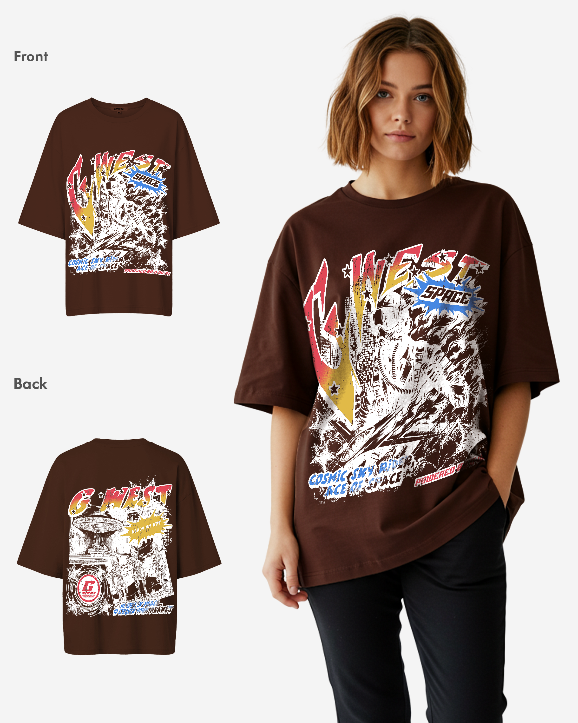 G West Cosmic Sky Ride Double Hit Premium Oversized Tee  -WOMEN - G West