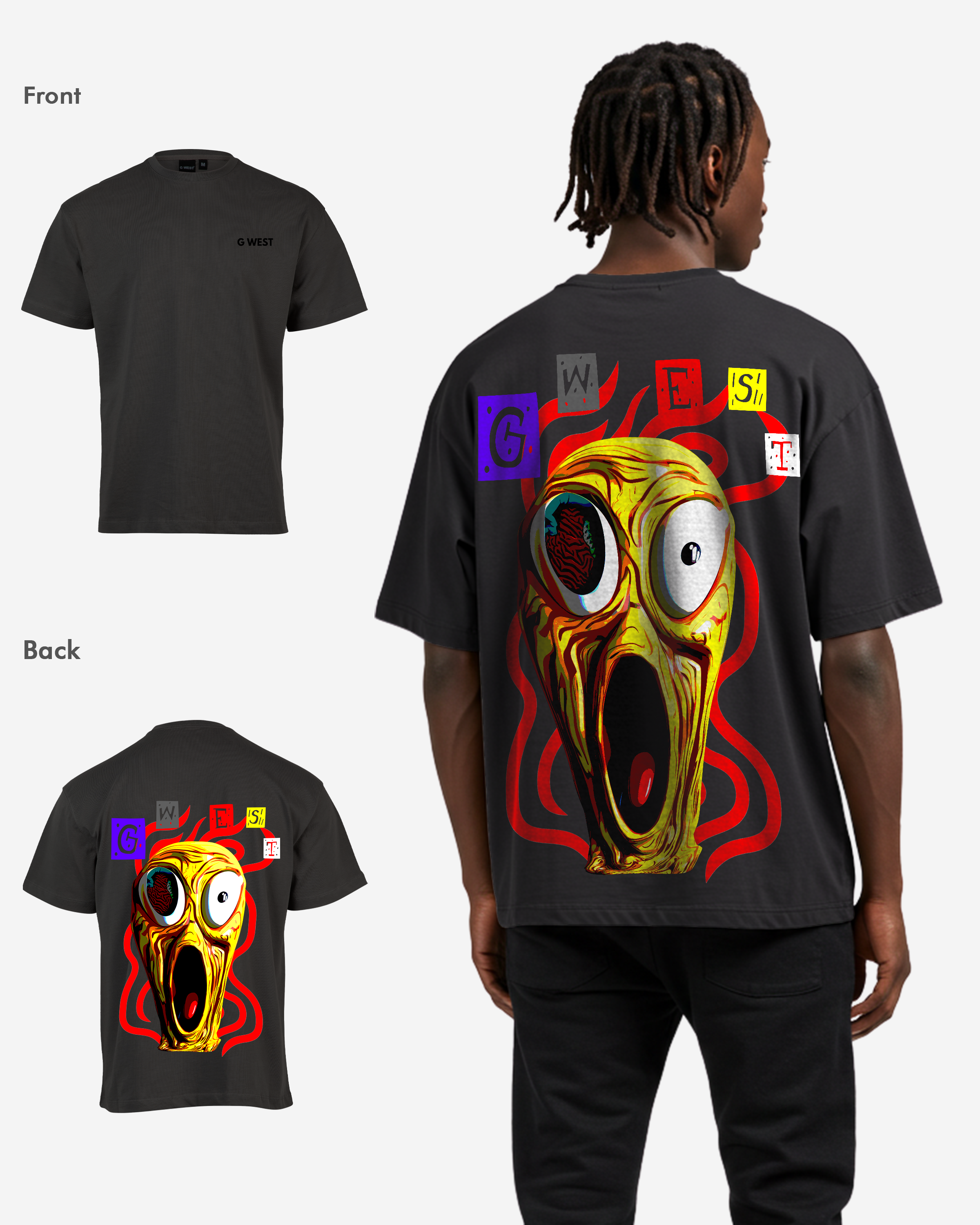 G West Mens Oversized Yellow Face Life Style Tee - G West
