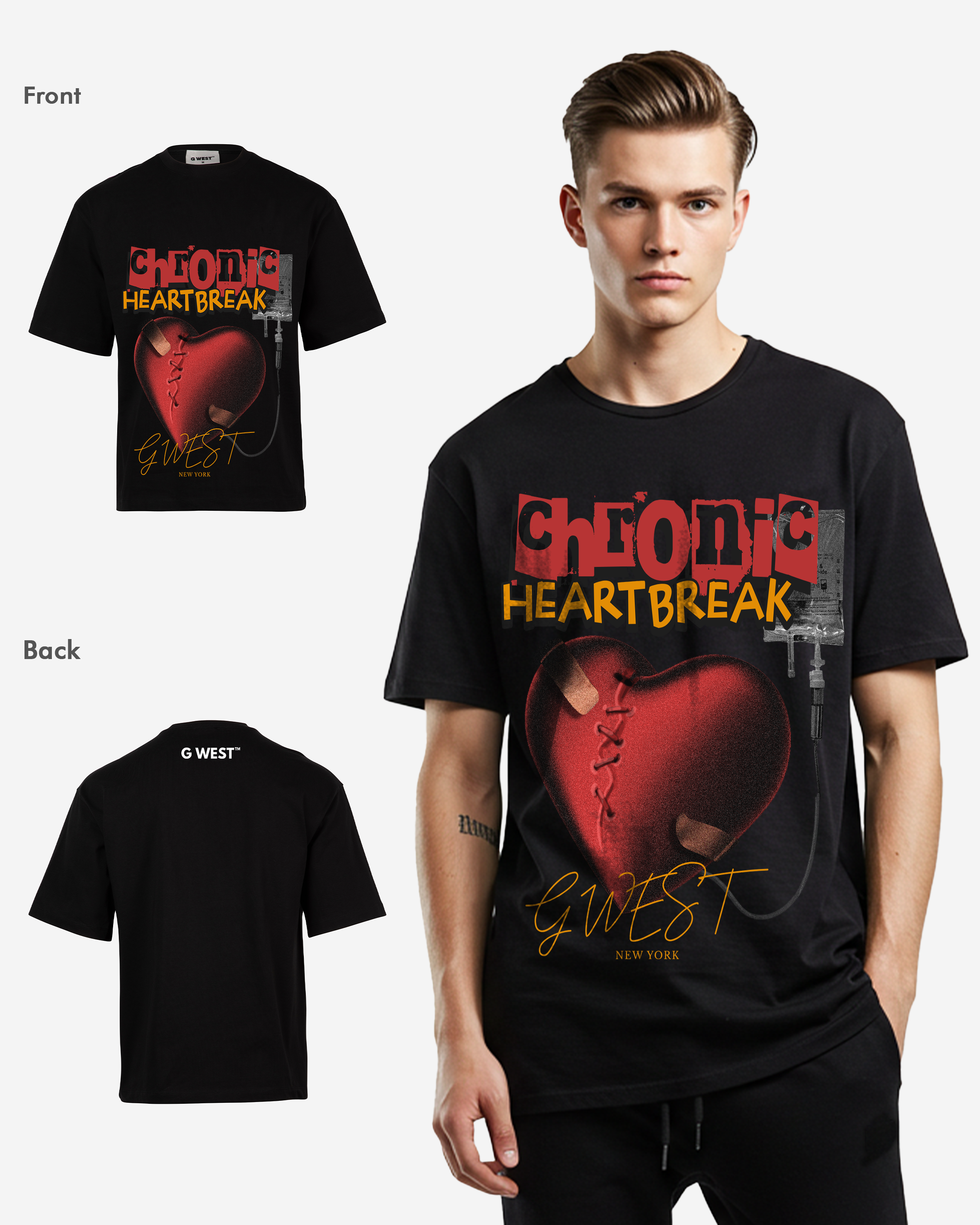 G-WEST CHFONIC HEART BREAK OVERSIZED TEE GWROJMT115 - G West