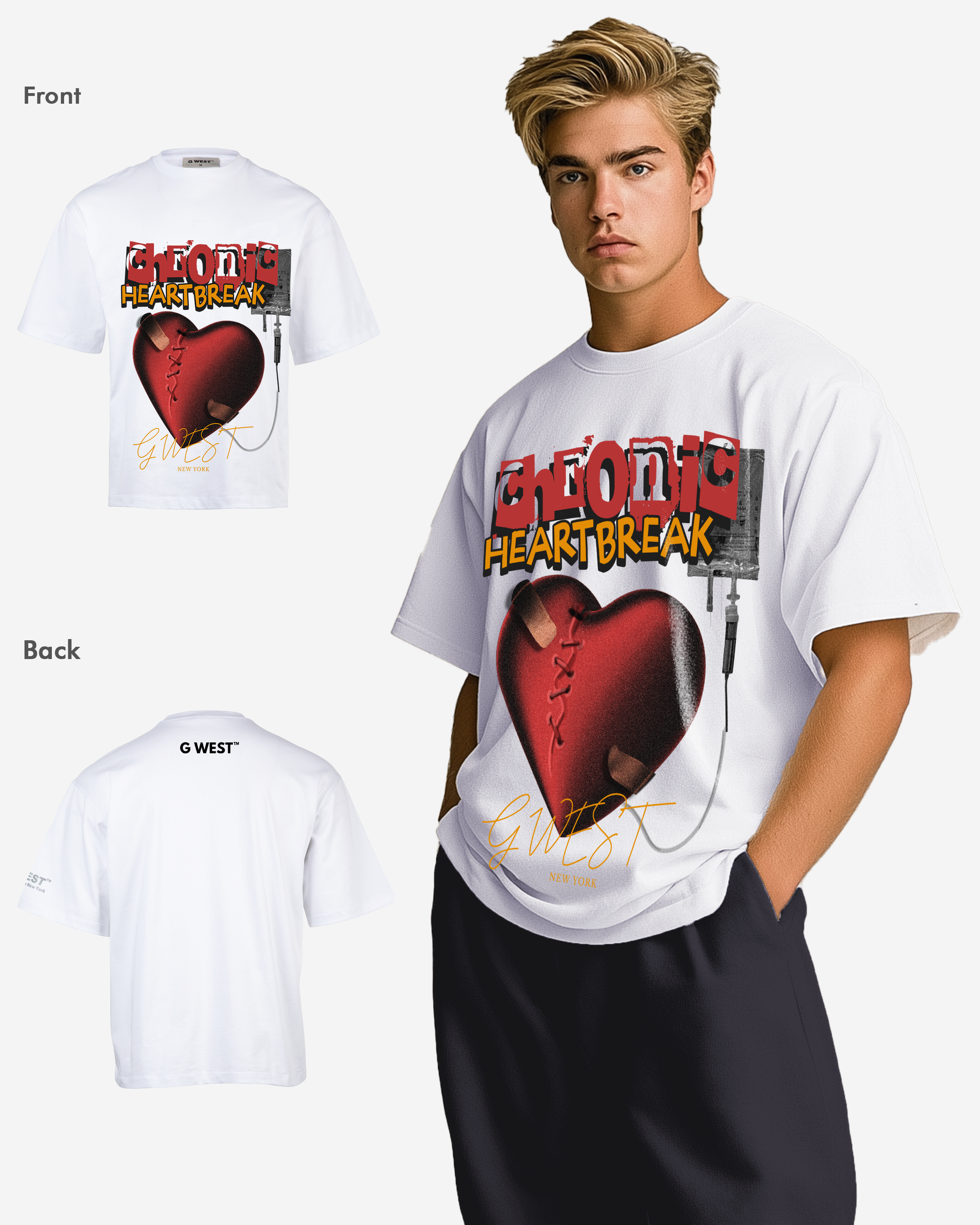G-WEST CHFONIC HEART BREAK OVERSIZED TEE GWROJMT115 - G West