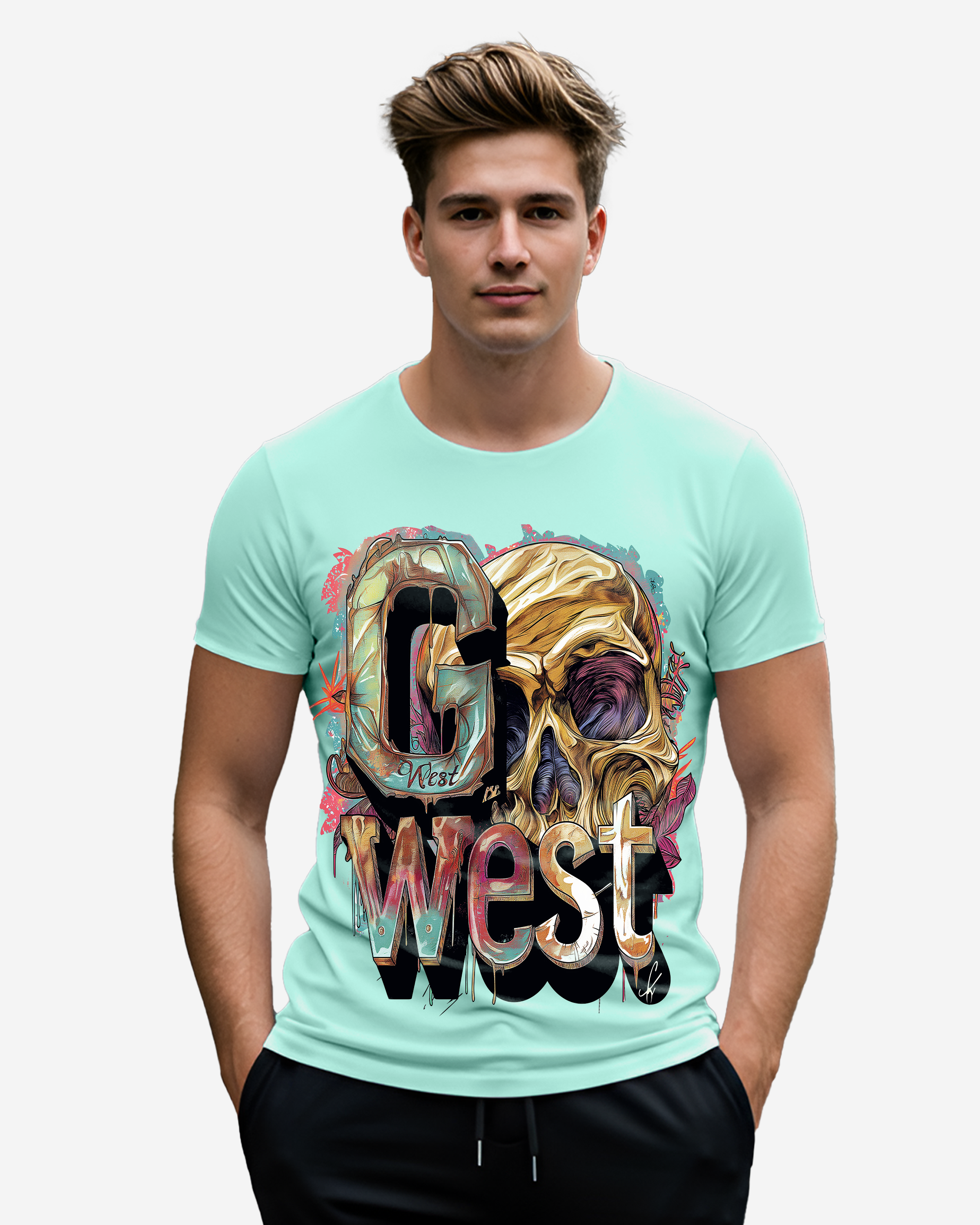 G West Mens Multicolor Skull Tee - G West