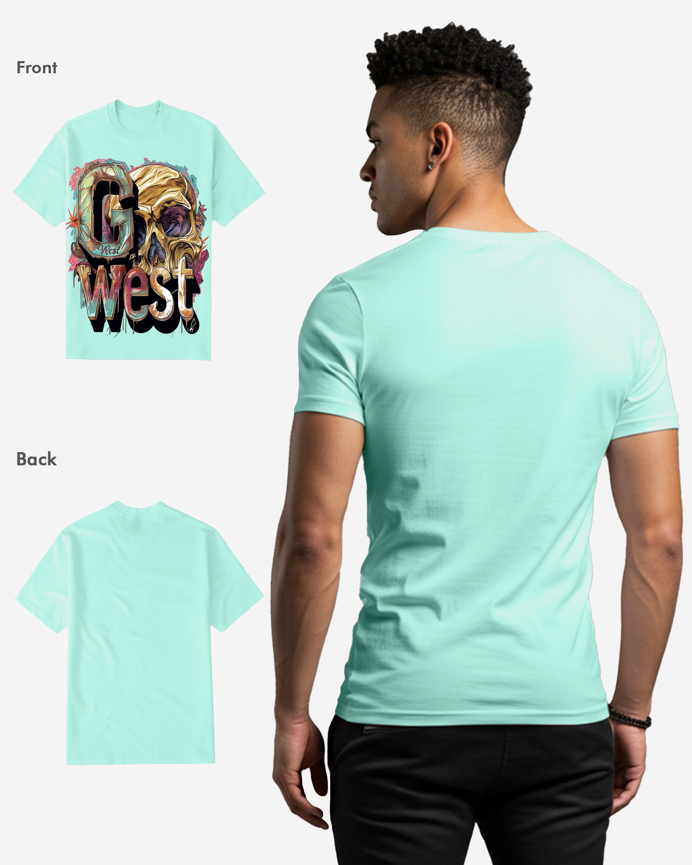 G West Mens Multicolor Skull Tee - G West