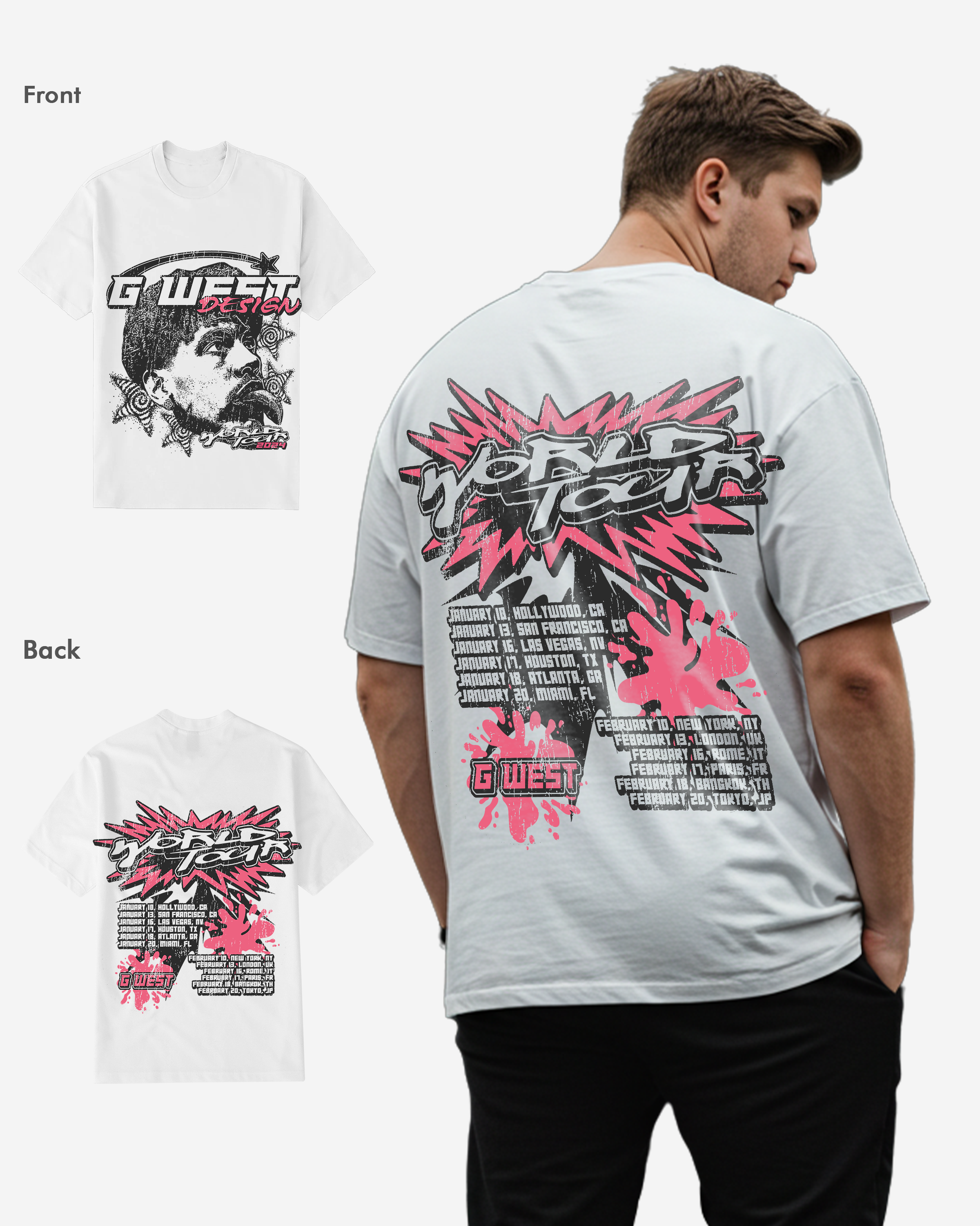 G West World Tour White Tee Big and Tall - G West