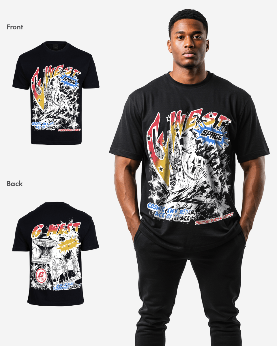 G West Cosmic Sky Ride Double Hit Premium Oversized Tee Front And Back Print - G West