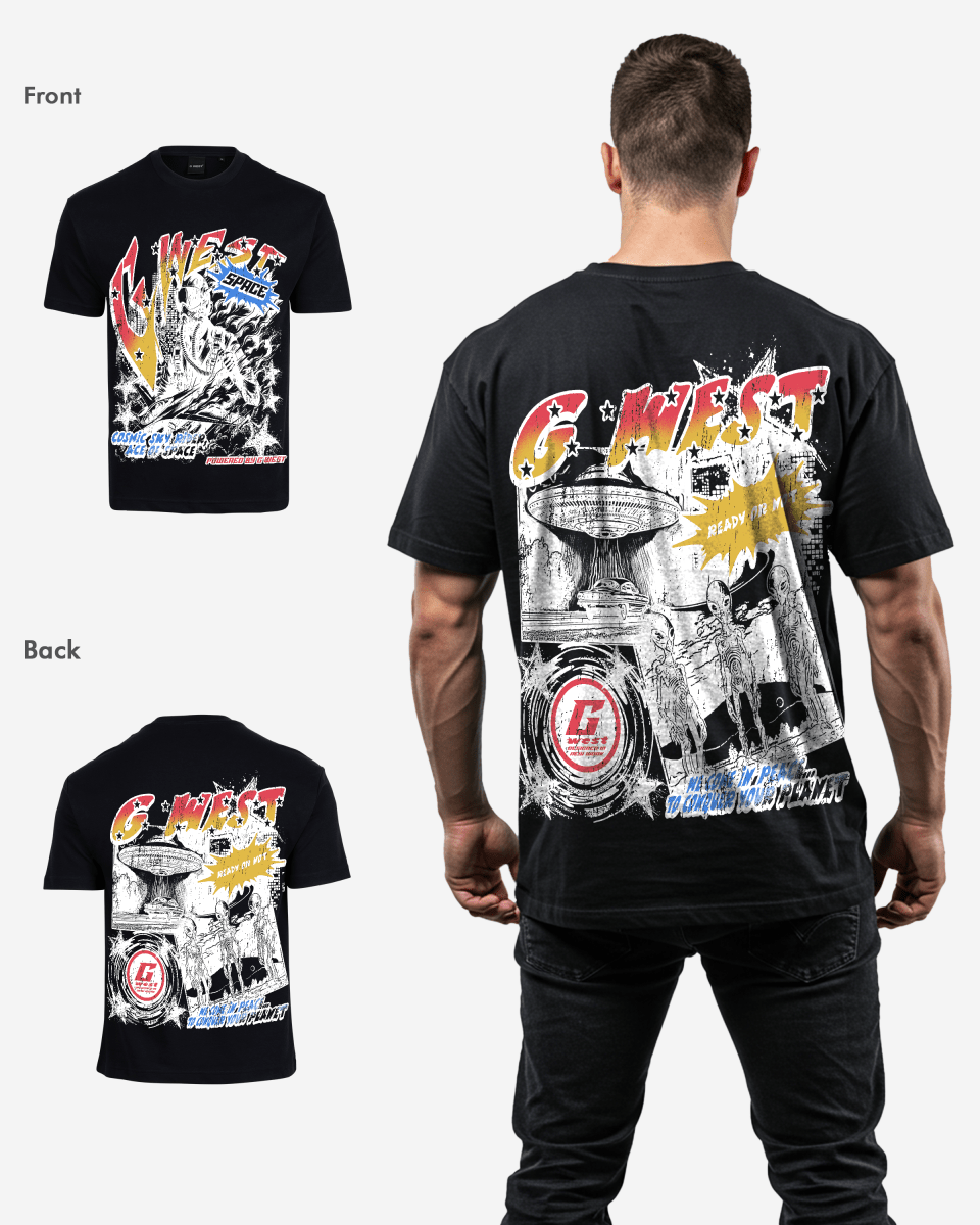 G West Cosmic Sky Ride Double Hit Premium Oversized Tee Front And Back Print - G West