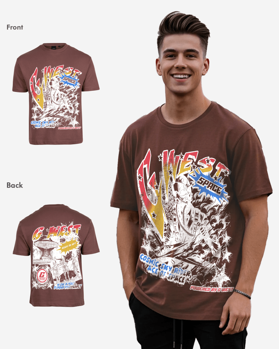 G West Cosmic Sky Ride Double Hit Premium Oversized Tee Front And Back Print - G West