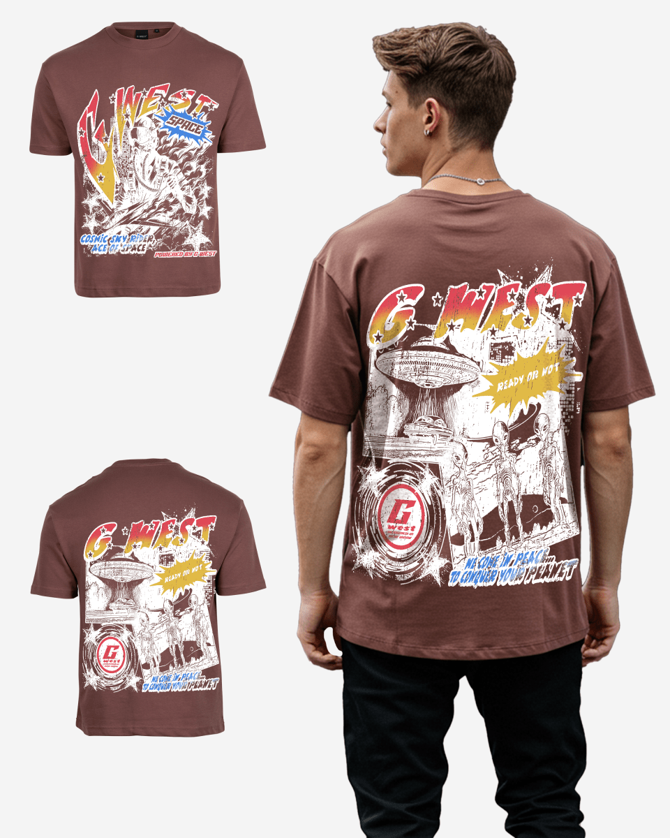G West Cosmic Sky Ride Double Hit Premium Oversized Tee Front And Back Print - G West