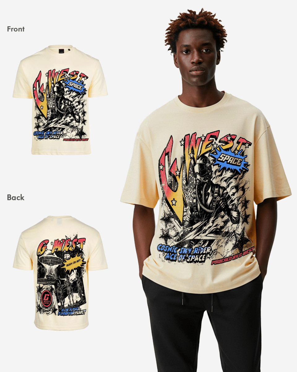 G West Cosmic Sky Ride Double Hit Premium Oversized Tee Front And Back Print - G West