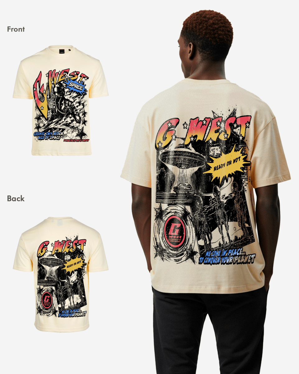 G West Cosmic Sky Ride Double Hit Premium Oversized Tee Front And Back Print - G West