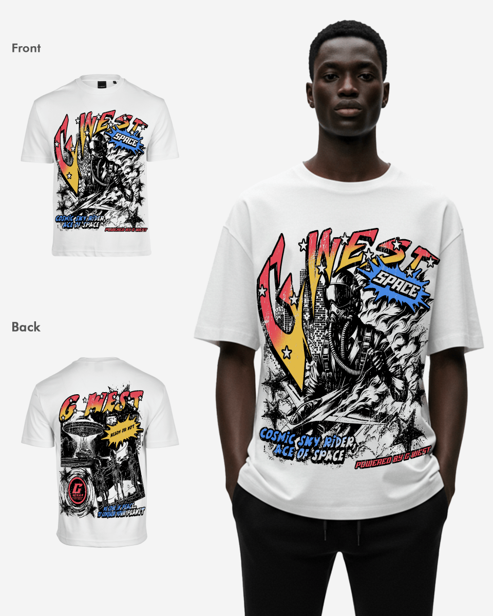 G West Cosmic Sky Ride Double Hit Premium Oversized Tee Front And Back Print - G West