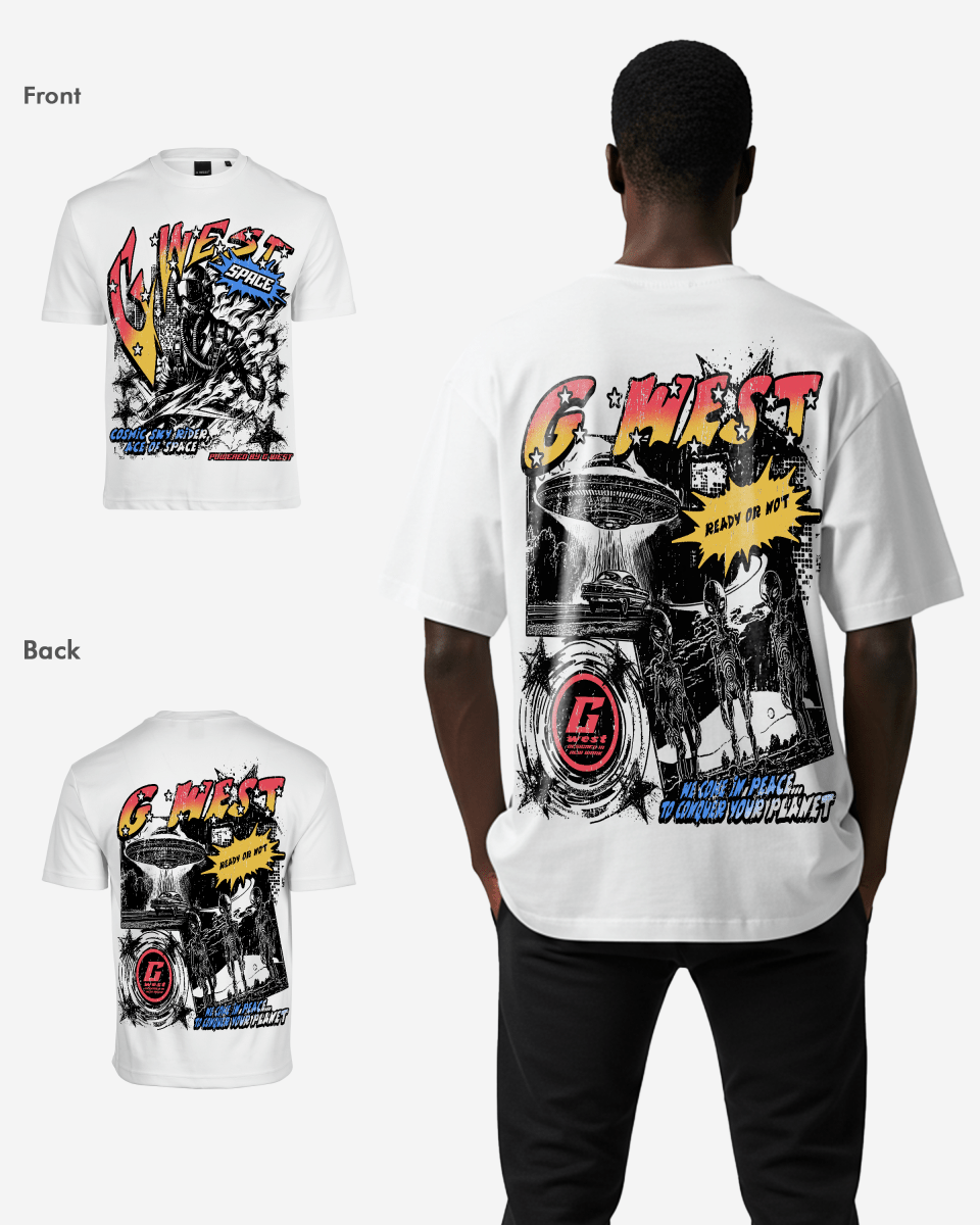 G West Cosmic Sky Ride Double Hit Premium Oversized Tee Front And Back Print - G West