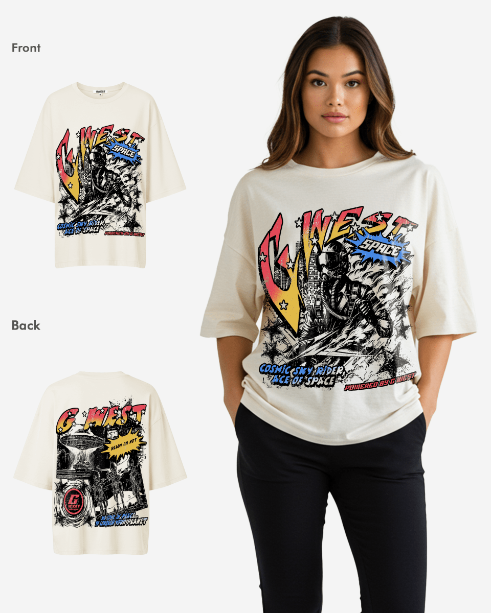 G West Cosmic Sky Ride Double Hit Premium Oversized Tee - WOMEN - G West