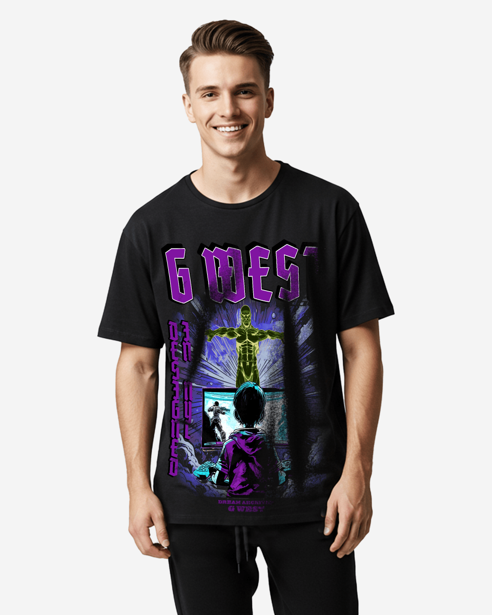 G West Game of G Baby Blue Black Oversized Tee - G West