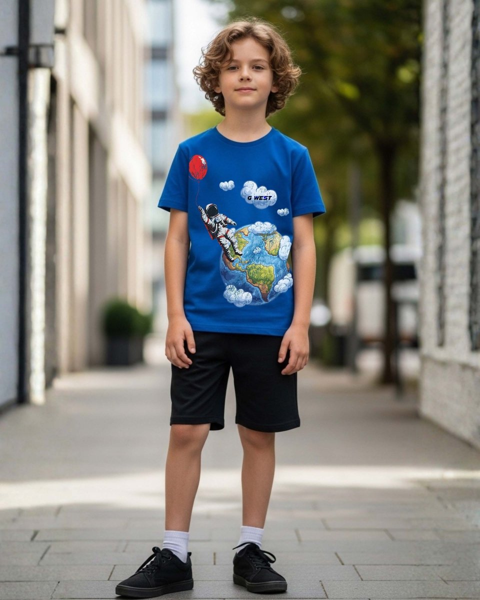 G West Kids Balloon Earth Royal T-Shirt Mens - G West