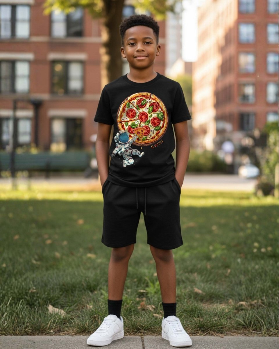 G West Kids Space Pizza Black Tee - Dtpbasty9067 - G West