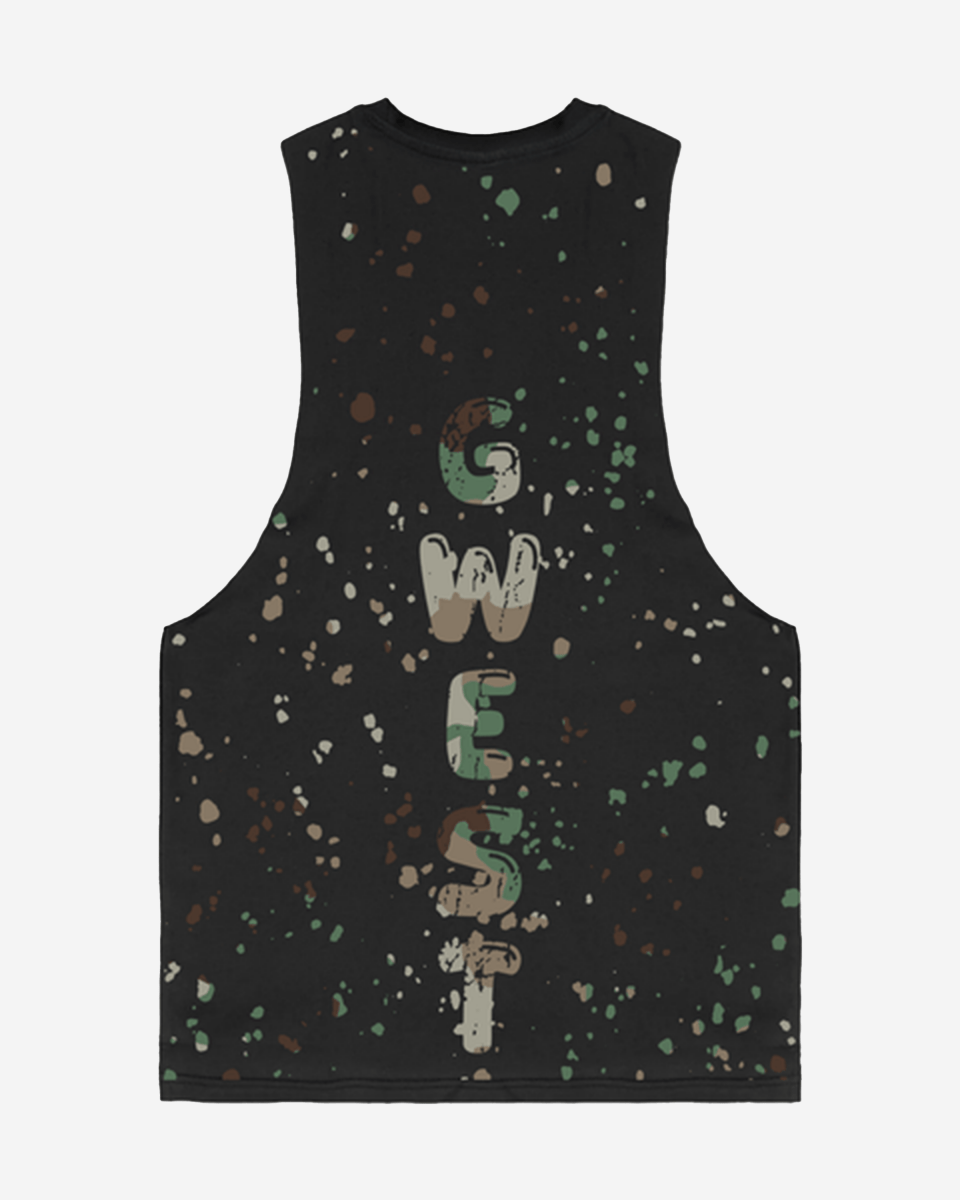 G WEST LOGO ARMY SPLATTRE BLACK TANKS - G West