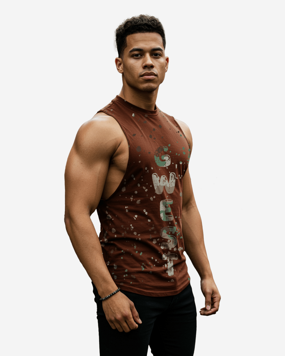 G WEST LOGO ARMY SPLATTRE BROWN TANKS - G West