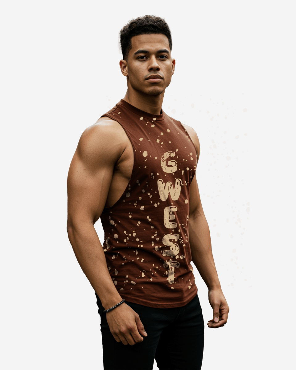 G WEST LOGO MENS BROWN TANKS - G West
