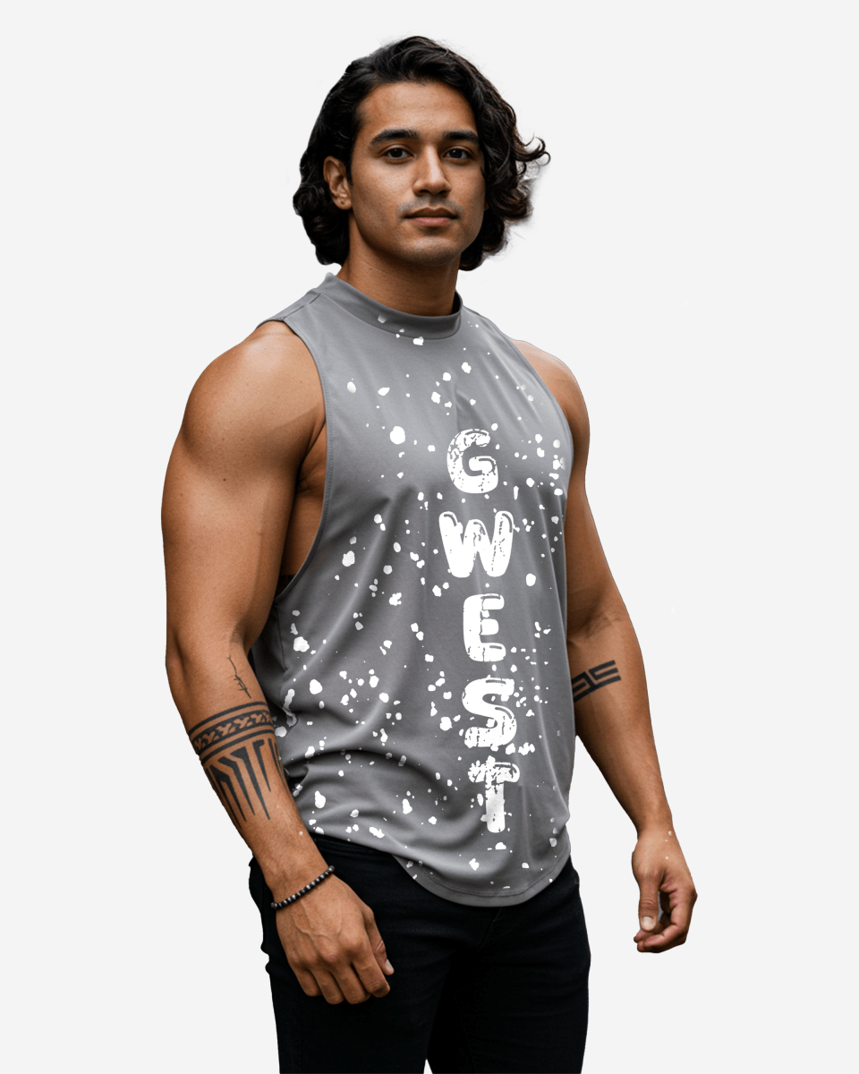 G WEST LOGO MENS GREY TANKS - G West
