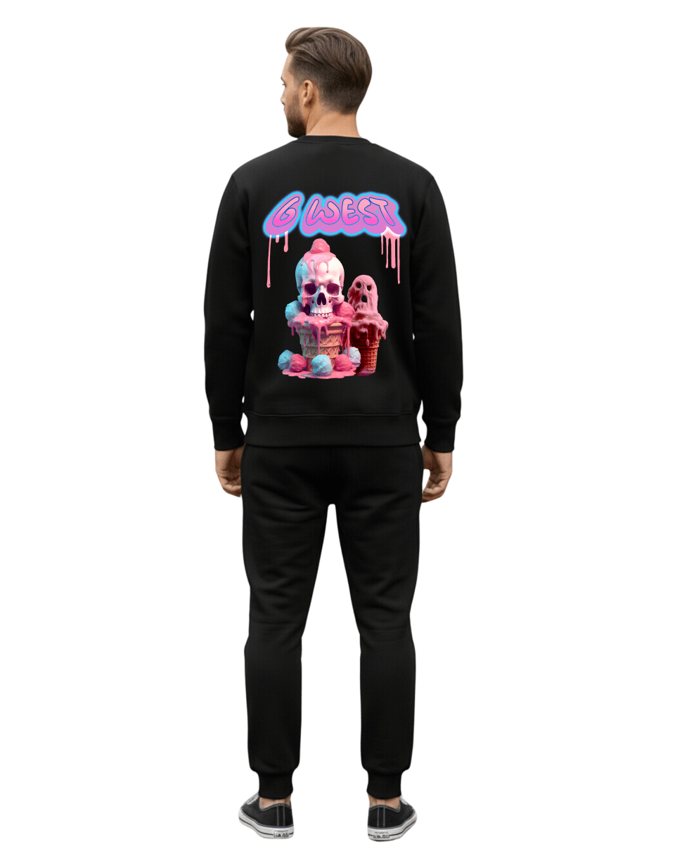 G West Melting Ice Burgundy Fleece Crewneck Men's Invisible Zippers - G West