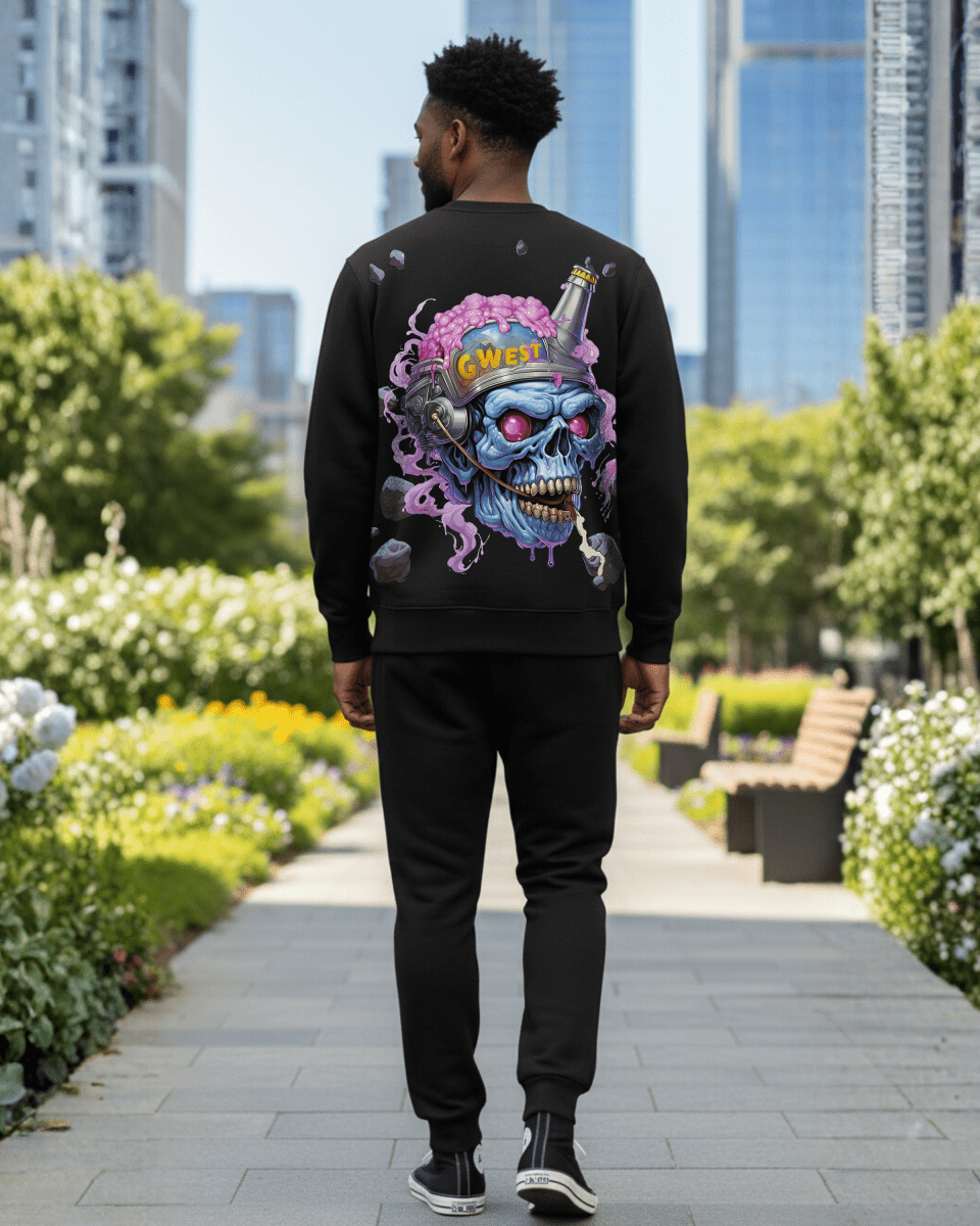 G West Men's Beer Helmet Zombie Heavy Premium Crewneck - G West