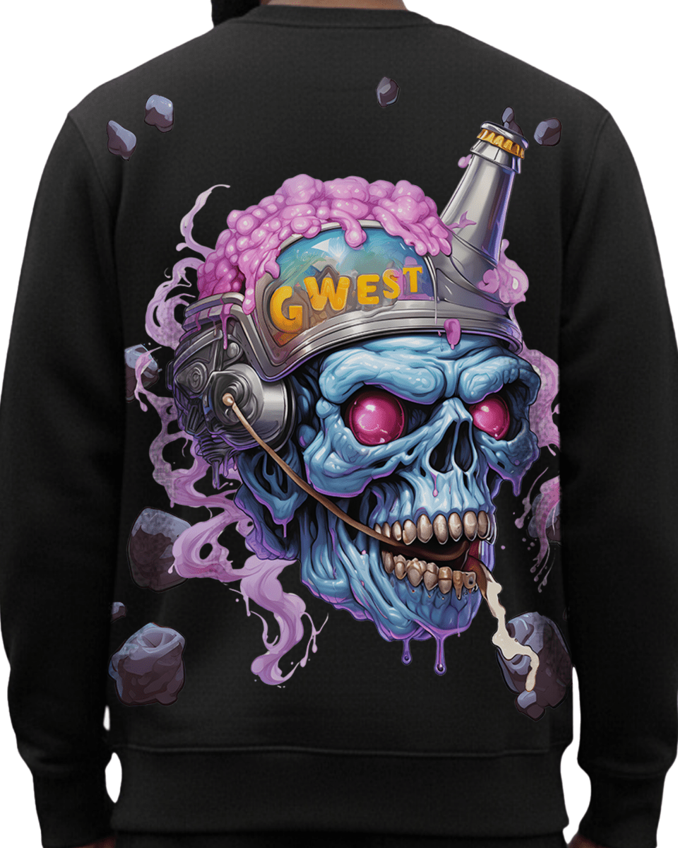 G West Men's Beer Helmet Zombie Heavy Premium Crewneck - G West