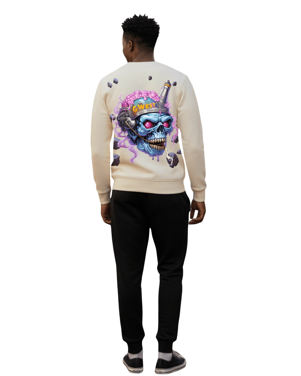 G West Men's Beer Helmet Zombie Heavy Premium Crewneck - G West