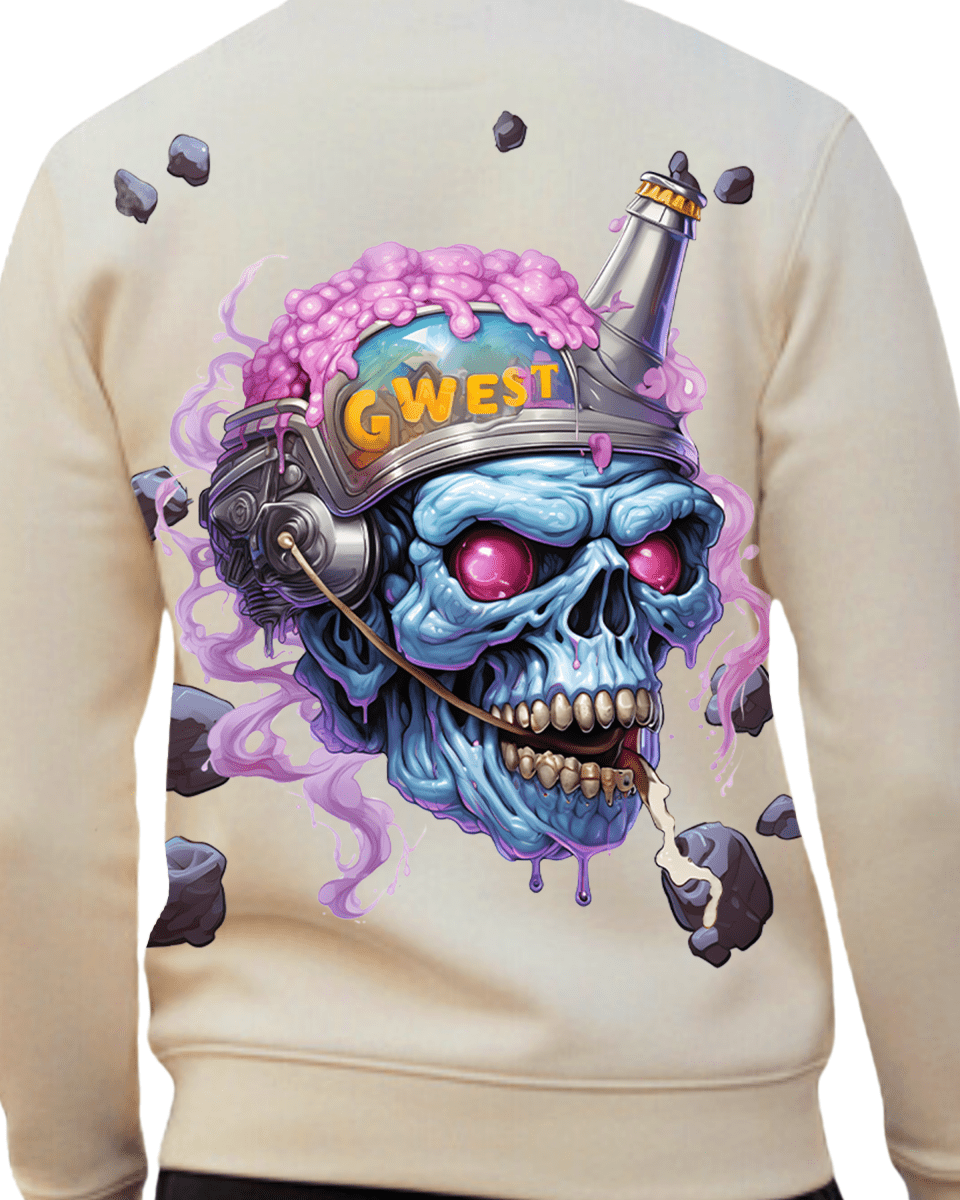 G West Men's Beer Helmet Zombie Heavy Premium Crewneck - G West