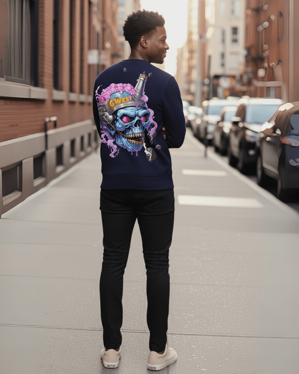 G West Men's Beer Helmet Zombie Heavy Premium Crewneck - G West